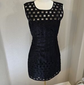 Milly Jaquard Black Dress Sheer Over Lay Cut Out Illusion Mini